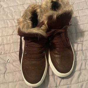 Soda Brown Platform Sneakers with Faux Fur